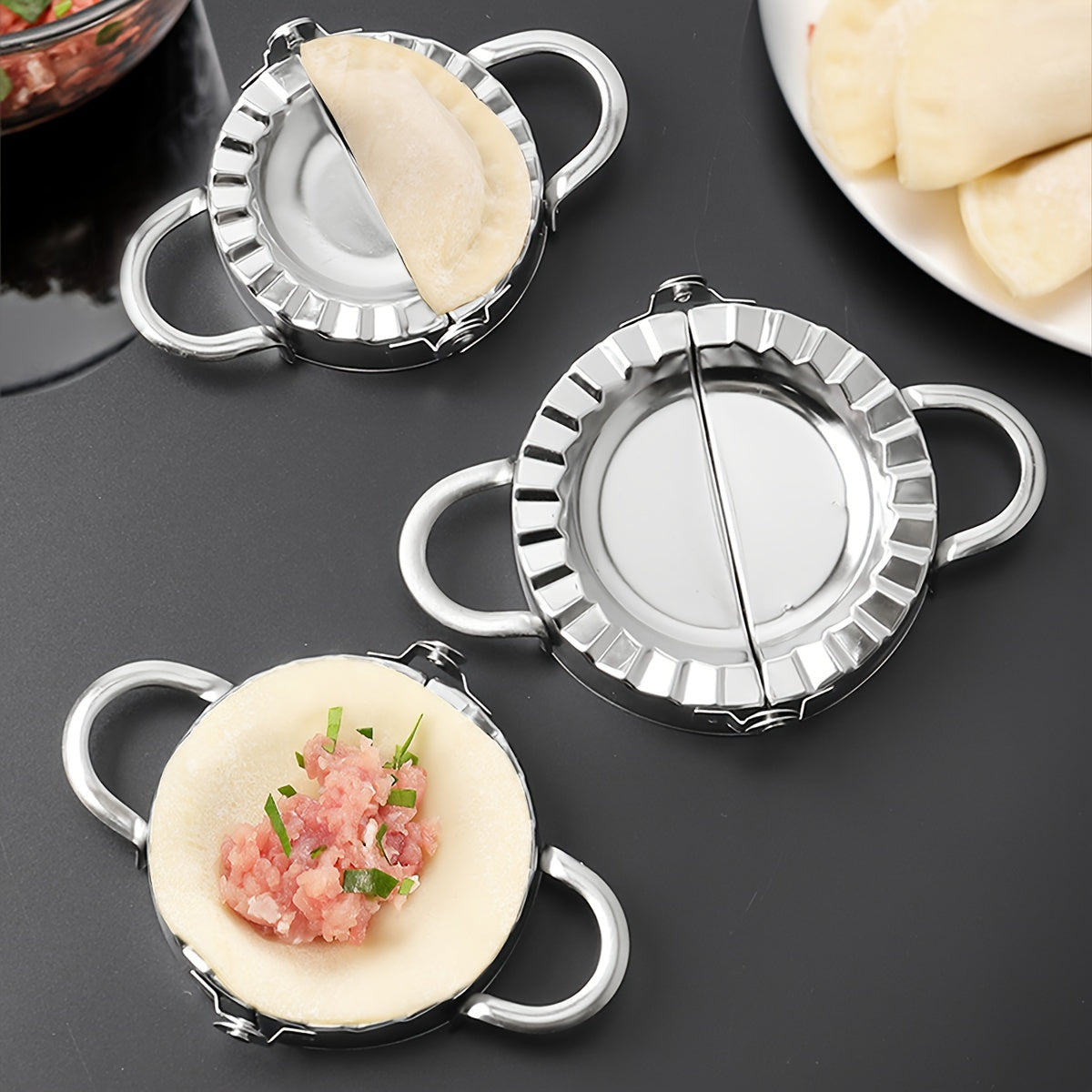 Set of 3 Stainless Steel Dumpling and Empanada Press Molds in Various Sizes