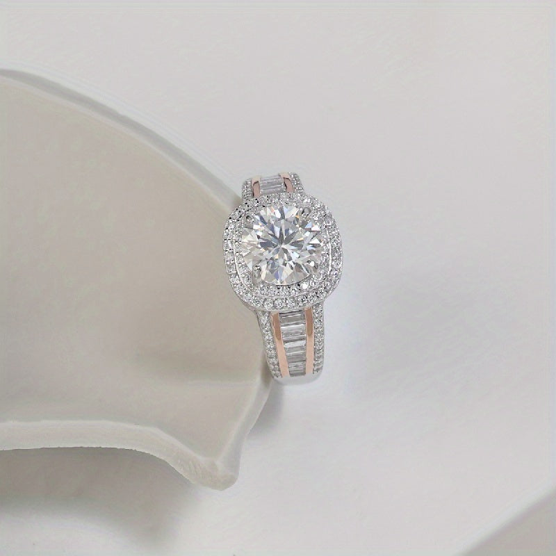 Sevgi kuni to'yga taklif qilish sovg'asi: Ajoyib 925 sterling kumush gippoallergen 2ct moissanite dumaloq kvadrat bel bog'ich ayollar uzuk, Sertifikat va sovg'a qutisi bilan to'liq.