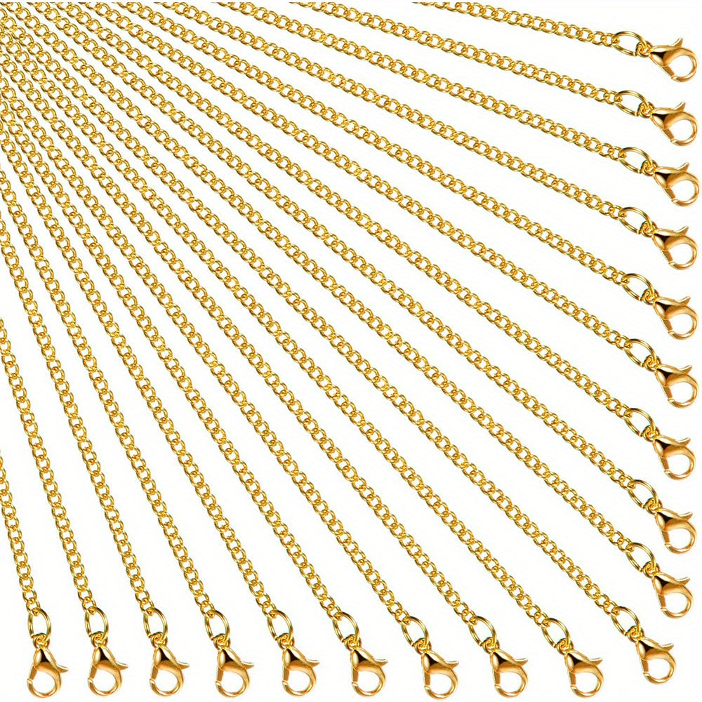 24 Golden Plated Necklace Chains with Lobster Clasps for Women Jewelry Making Supplies