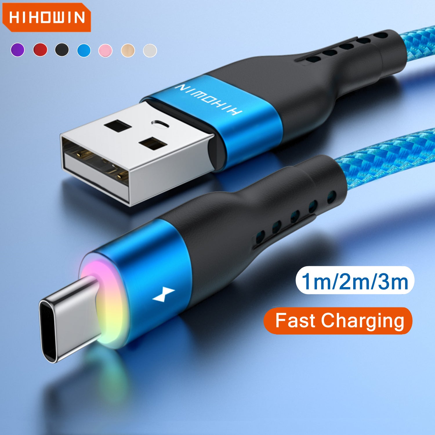 USB-C Charging Cable for Smartphones Fast Data Transfer Nylon 1m 2m 3m