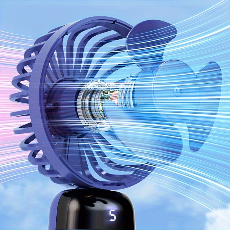 USB Handheld Fan Mini Portable Desktop Folding Fan with Digital Display for Camping Office Travel
