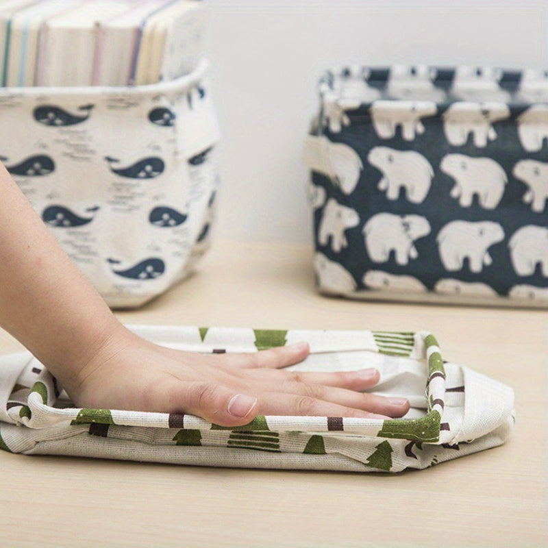 Foldable Fabric Storage Basket with Handle for Home Organization and Decoration