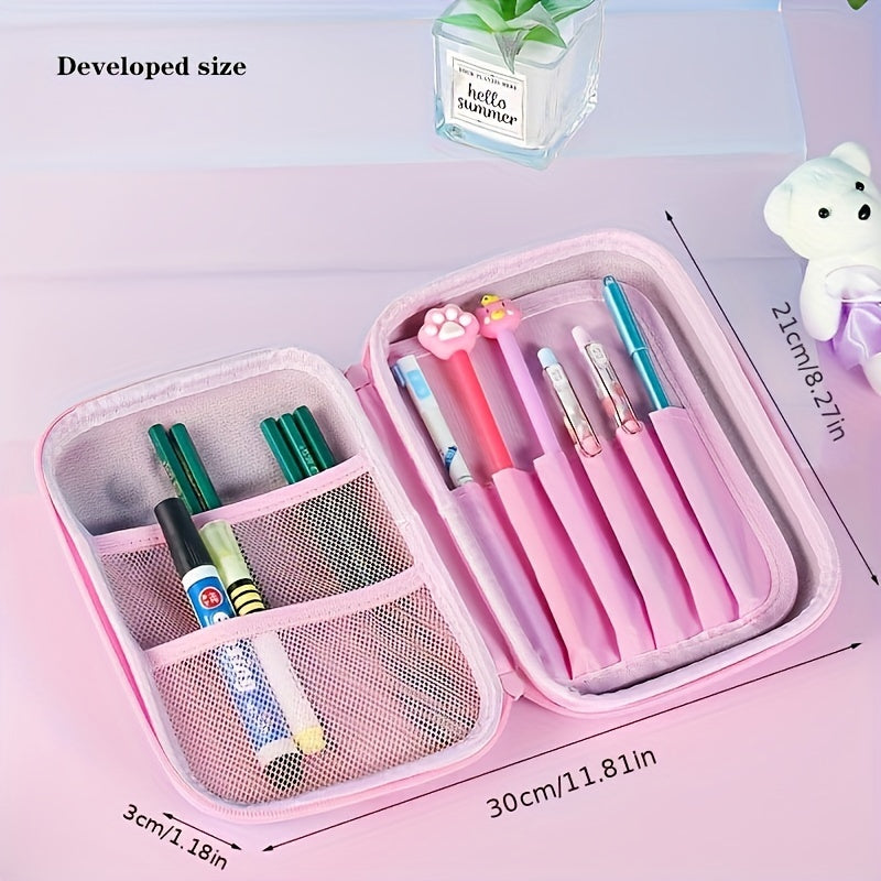 Cute Cartoon 3D Pencil Case Waterproof Large Capacity Multi-Layer Stationery Organizer Pink