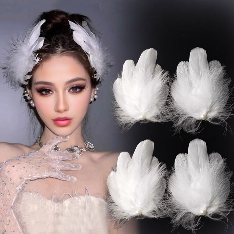 White Goose Feather Hair Clips 2pcs Bridal and Wedding Barrettes for Women