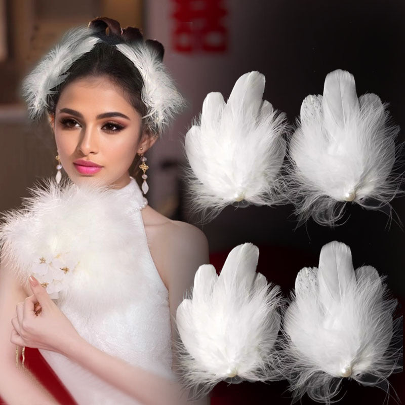 Oq Qush Qoqi Soch Qoplamalari 2 dona, kelinlik va to'y uchun ayollar uchun barrettlar