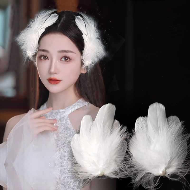 White Goose Feather Hair Clips 2pcs Bridal and Wedding Barrettes for Women