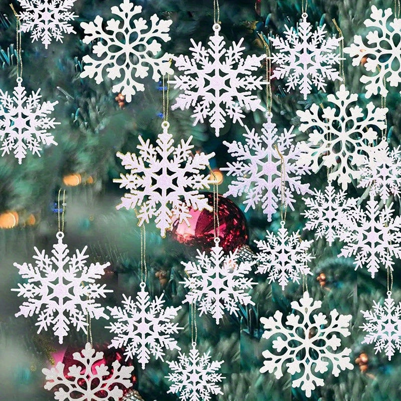 Set of 36 Plastic Snowflake Christmas Ornaments for Tree Windows and Doors