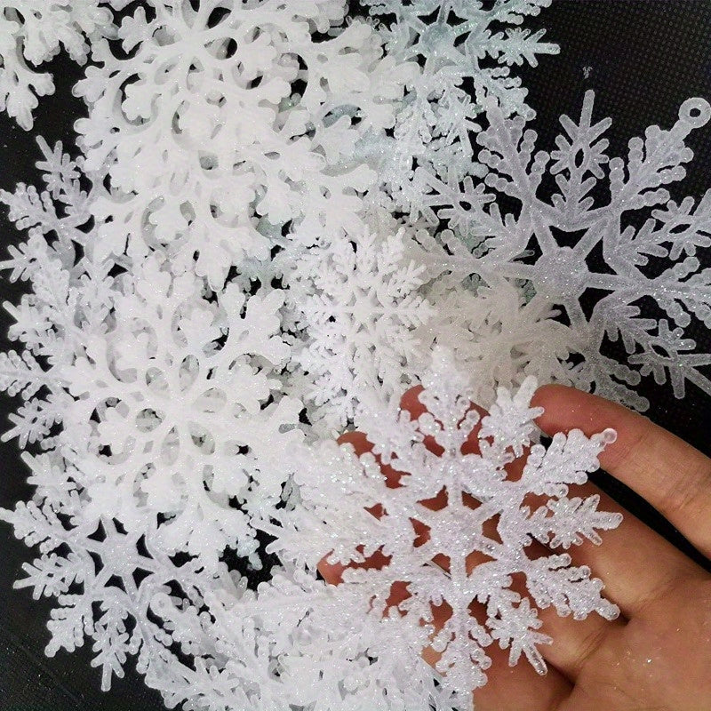 Juego de 36 adornos de plástico con copos de nieve para árbol, ventanas y puertas