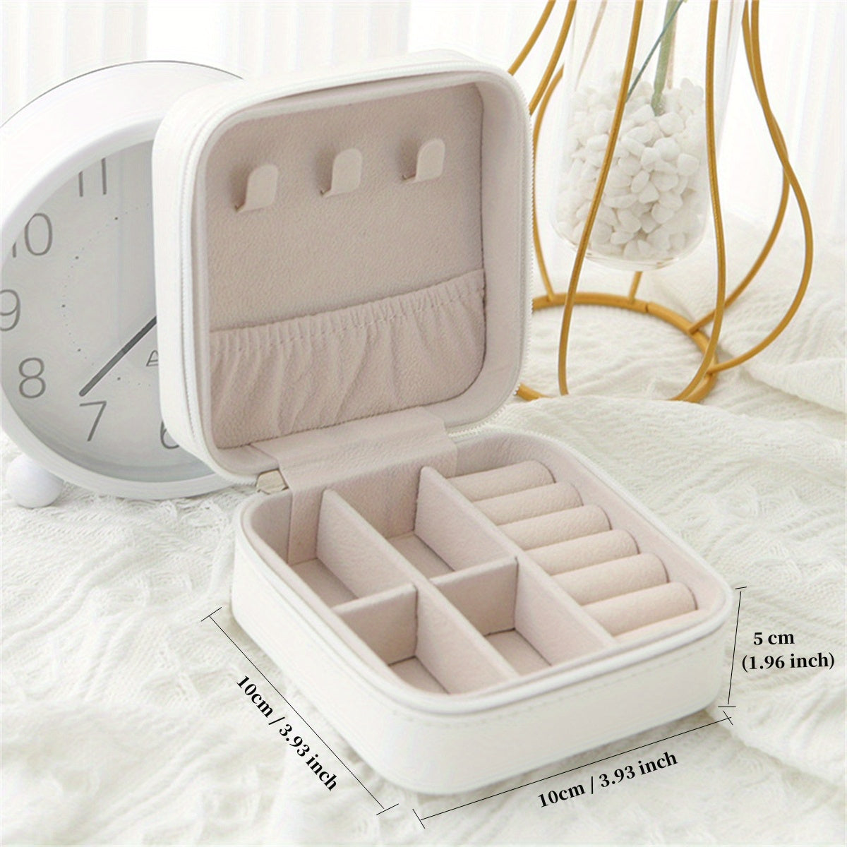 Faux Leather Jewelry Organizer with Zippered Case and Compartments in 5 Colors