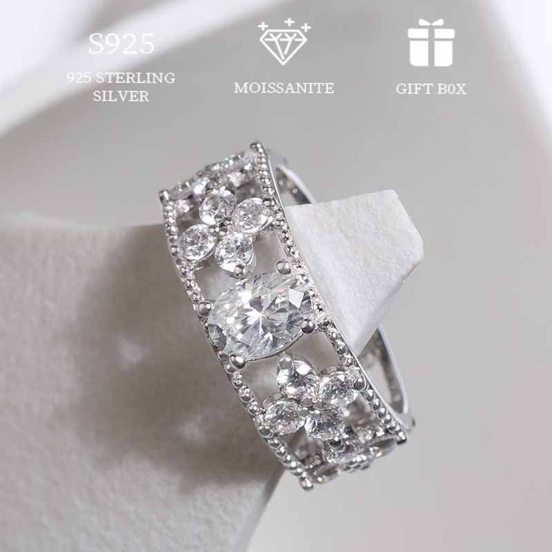 Ayollar uchun 1ct yoki 2ct Moissanite bilan Sterling Silver 3D To'rt-Leaf Clover uzuk