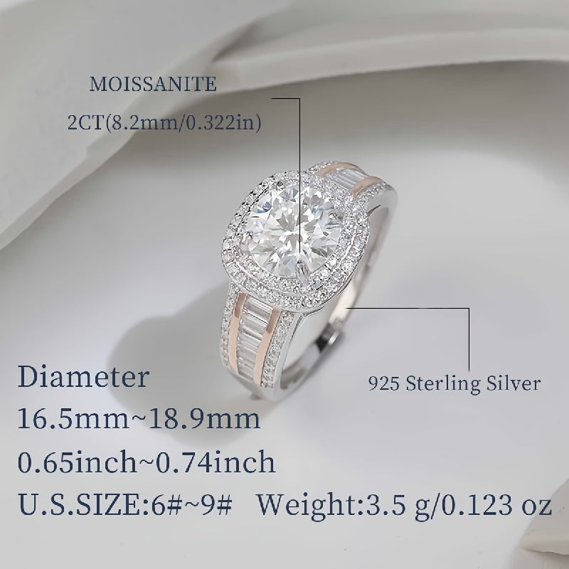 Sterling Silver 2ct Moissanite Women's Belt Ring Round Square Design Engagement Jewelry