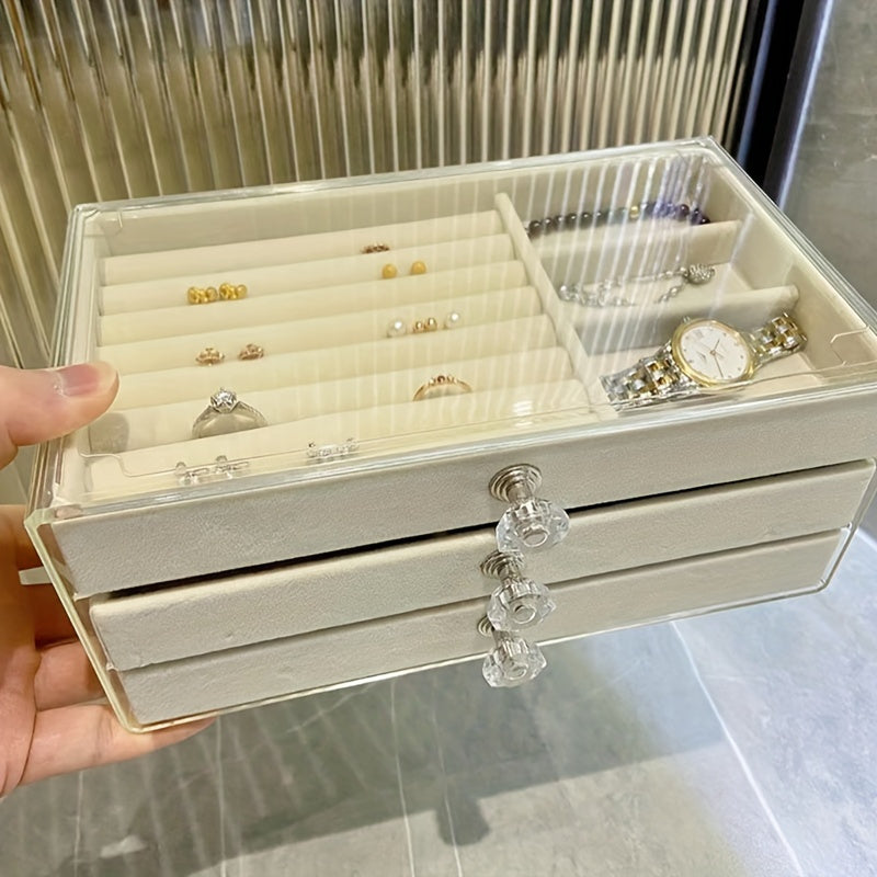 Acrylic Jewelry Organizer with Drawers Vintage Style Transparent Storage Box for Home Dorm