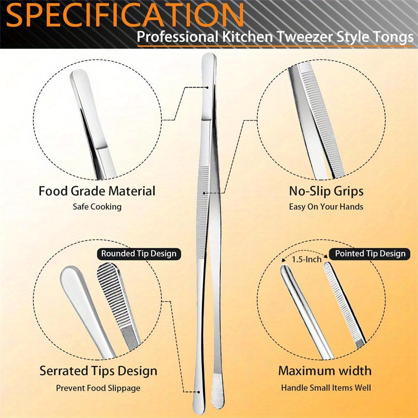 Set of 6 Stainless Steel Cooking Tweezers with Mini Tongs and Chef Tweezers