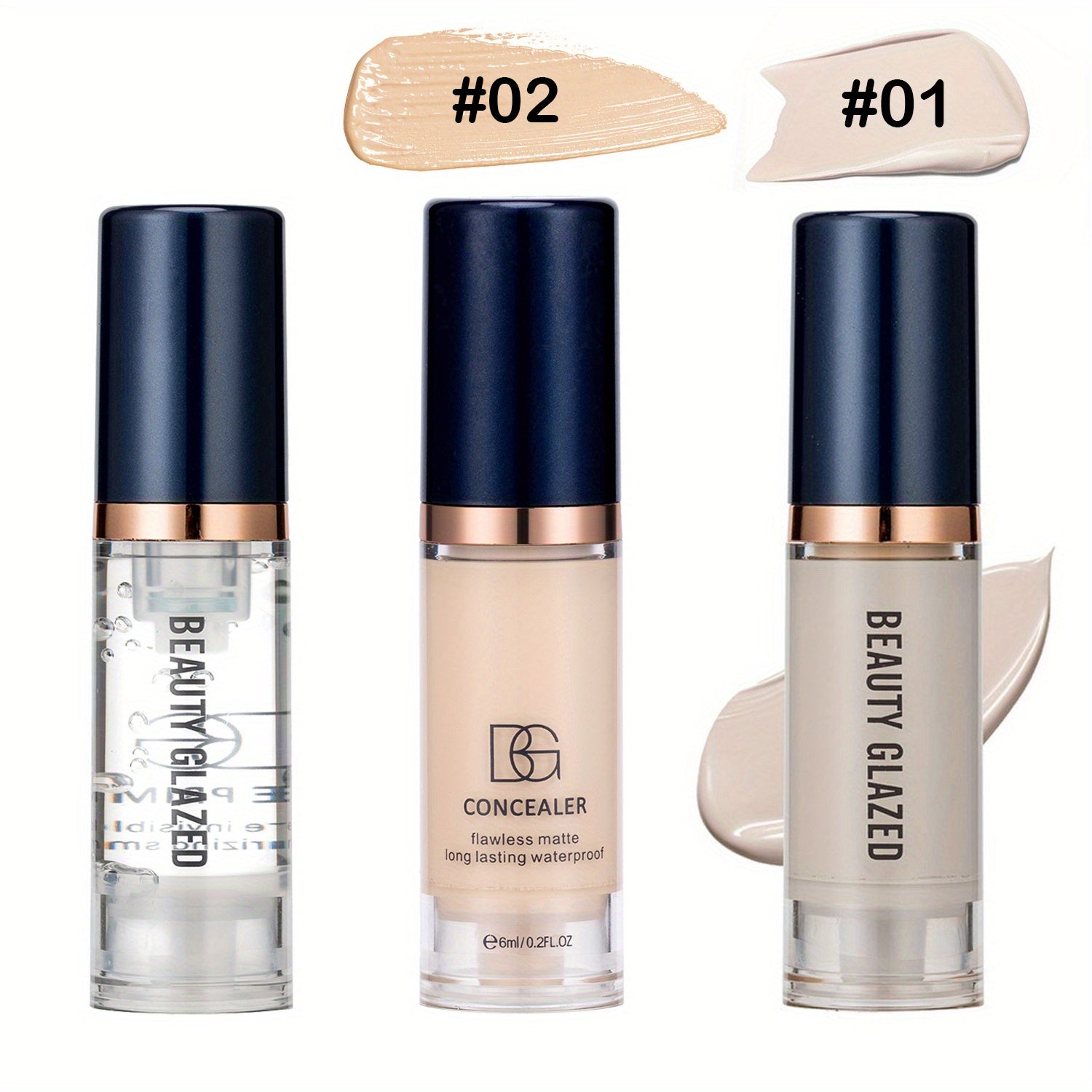 Three-Piece Makeup Set Primer Concealer Liquid Foundation Matte Waterproof for Beginners and Travel