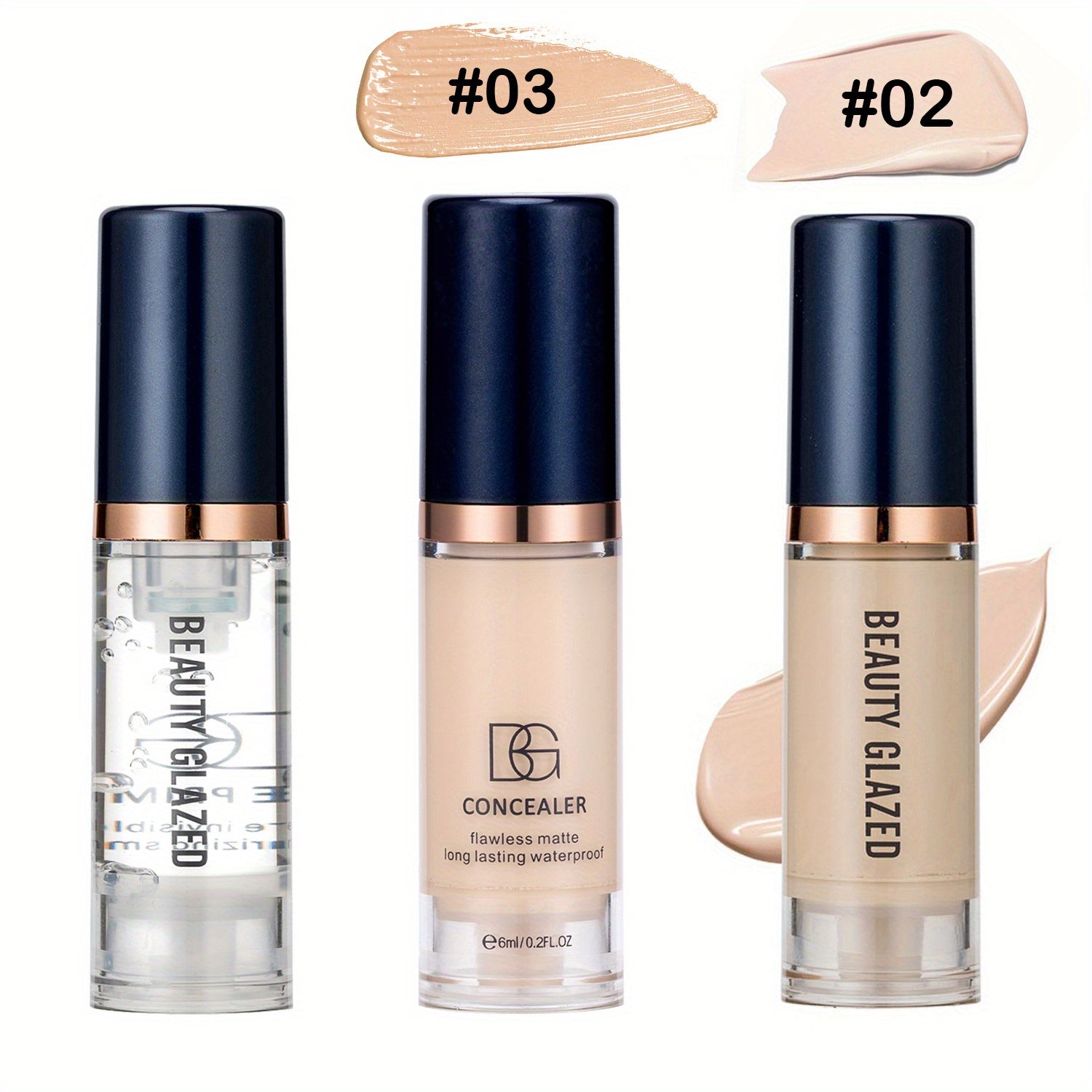 Three-Piece Makeup Set Primer Concealer Liquid Foundation Matte Waterproof for Beginners and Travel