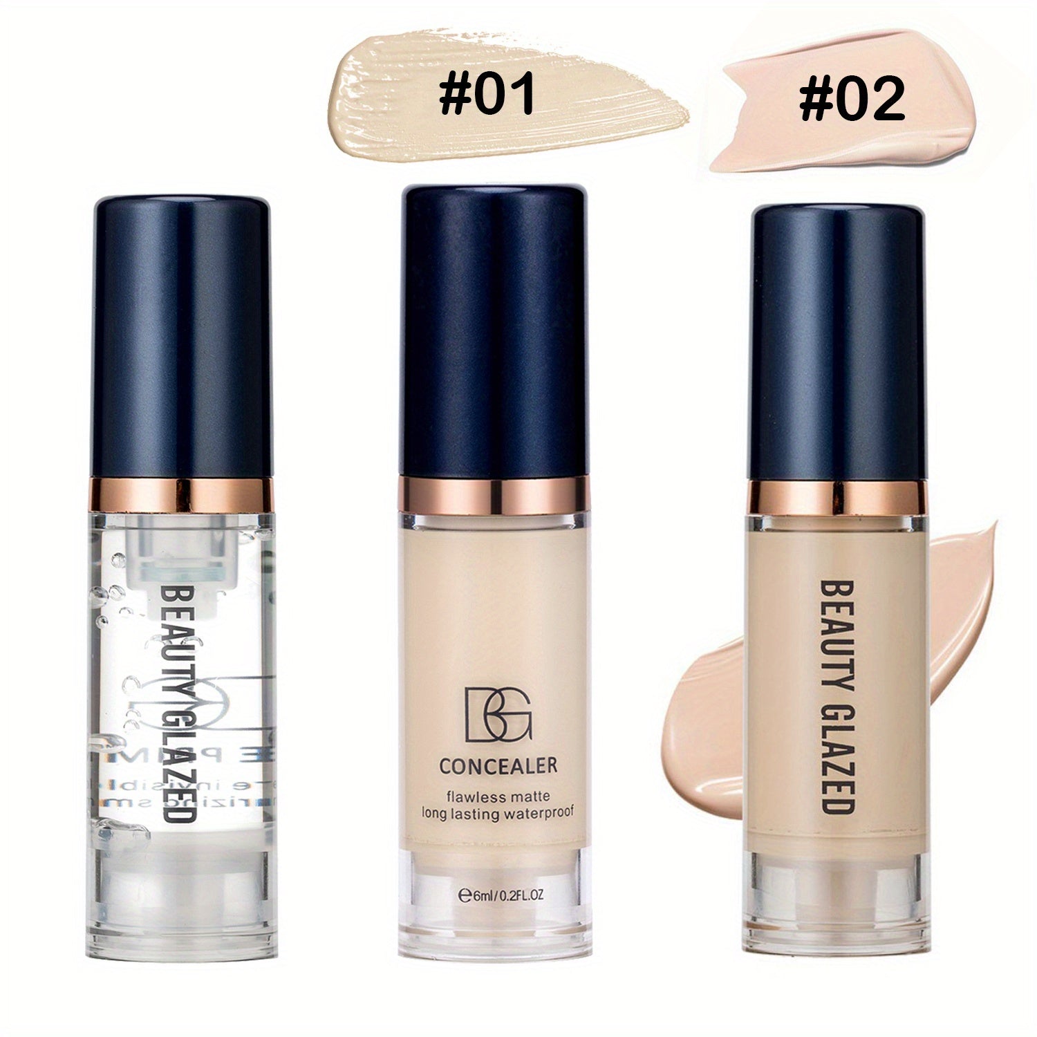 Three-Piece Makeup Set Primer Concealer Liquid Foundation Matte Waterproof for Beginners and Travel