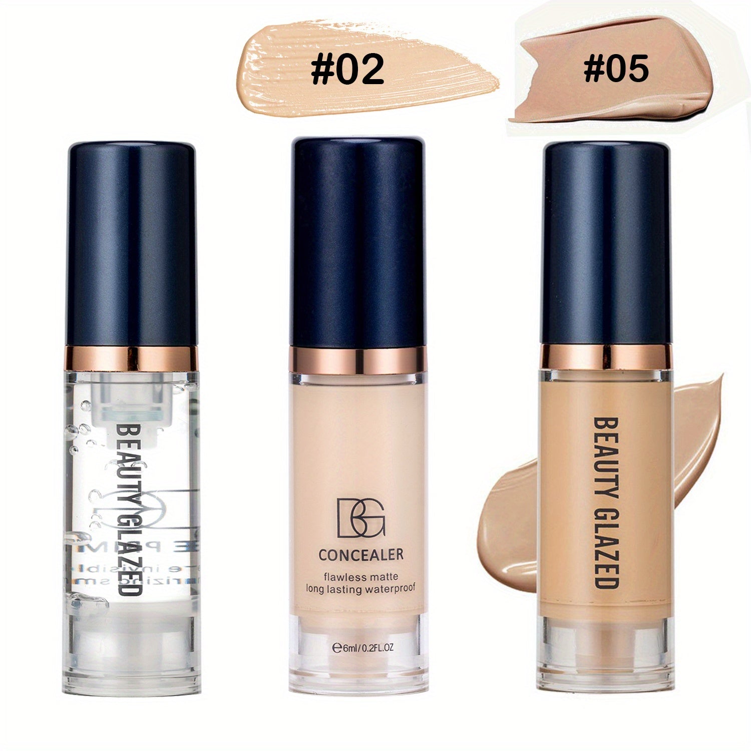 Three-Piece Makeup Set Primer Concealer Liquid Foundation Matte Waterproof for Beginners and Travel