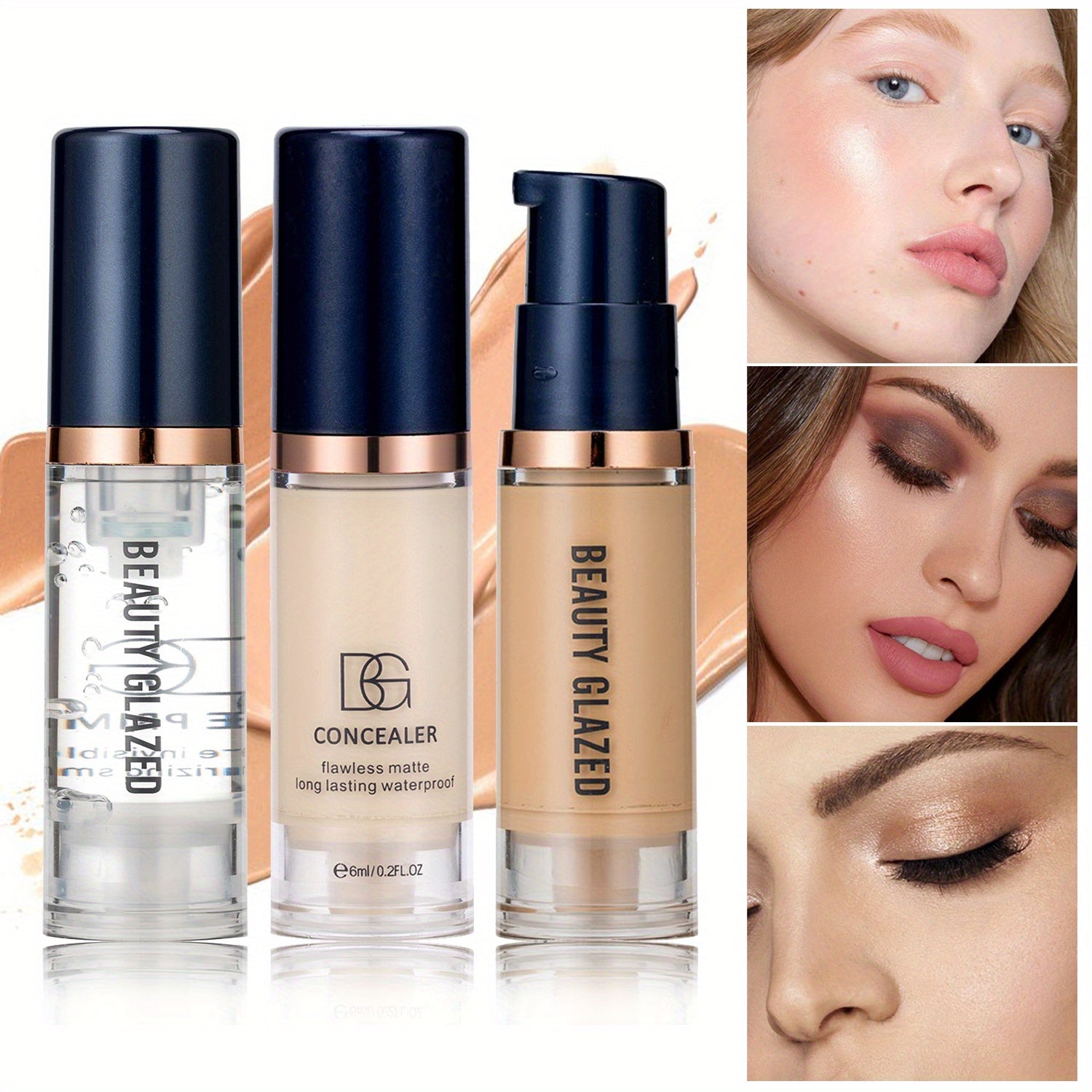 Three-Piece Makeup Set Primer Concealer Liquid Foundation Matte Waterproof for Beginners and Travel