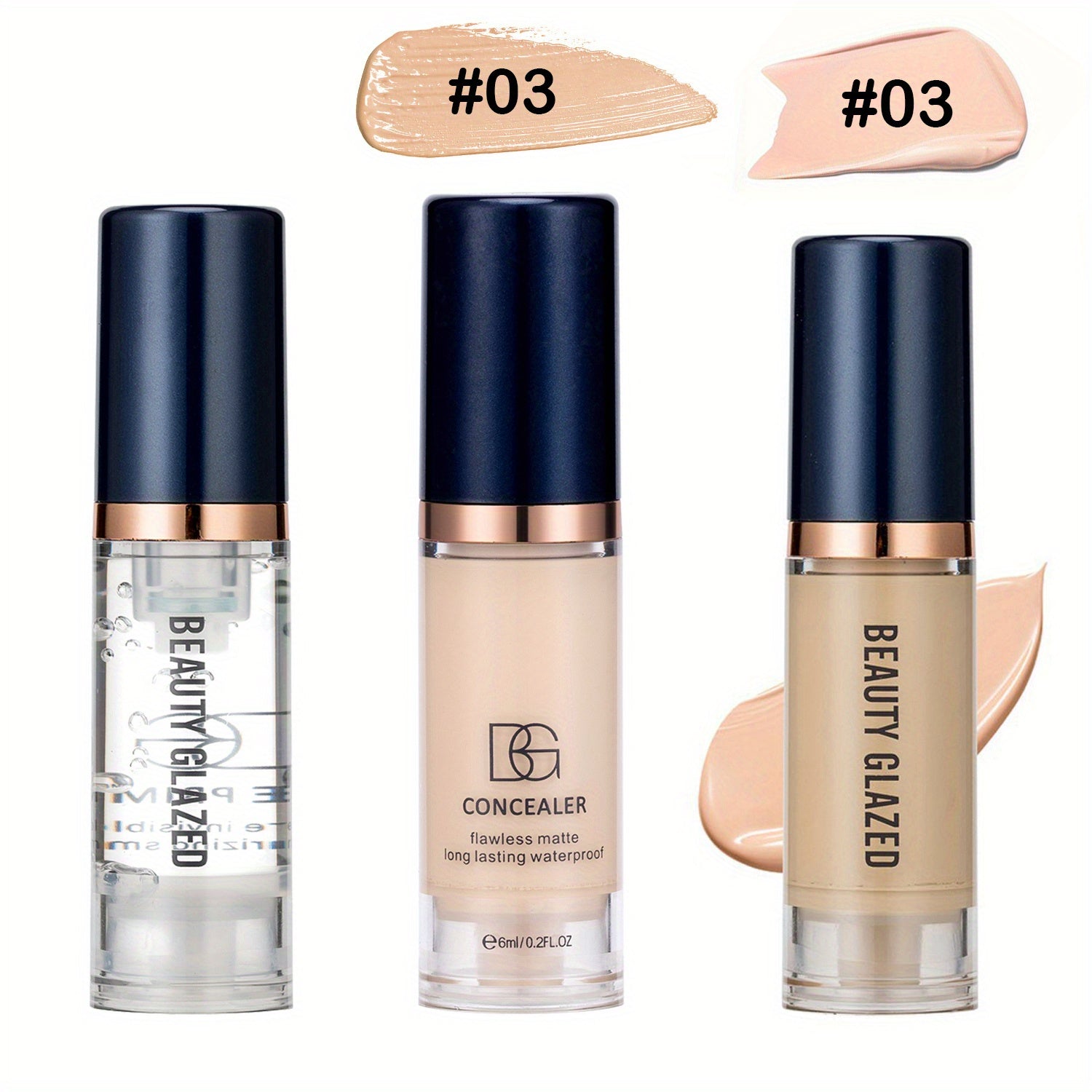 Three-Piece Makeup Set Primer Concealer Liquid Foundation Matte Waterproof for Beginners and Travel