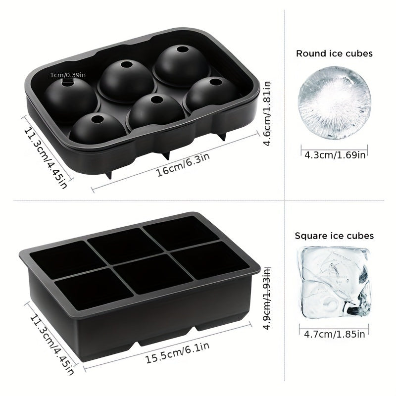 Set of 2 Silicone Ball Makers with Lids and Square Mold for Drinks and Food Storage