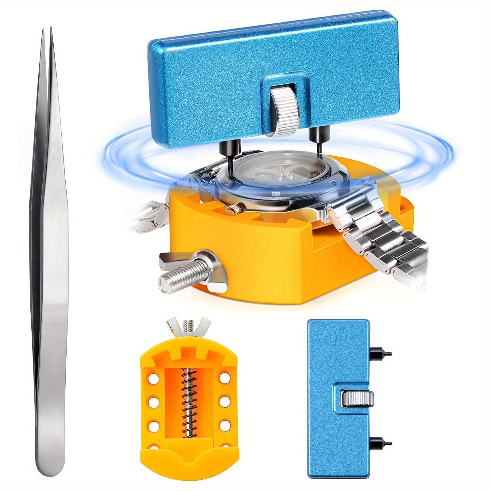 Набор для замены батарейки часов с 3 предметами, включает в себя ключ для часов для снятия задних крышек, набор для открытия корпуса, держатель для снятия задней крышки и пинцет.