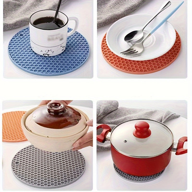 Juego de 5 posavasos de silicona redondos resistentes al calor, anti-quemaduras, aptos para lavavajillas, accesorios de cocina para mesa