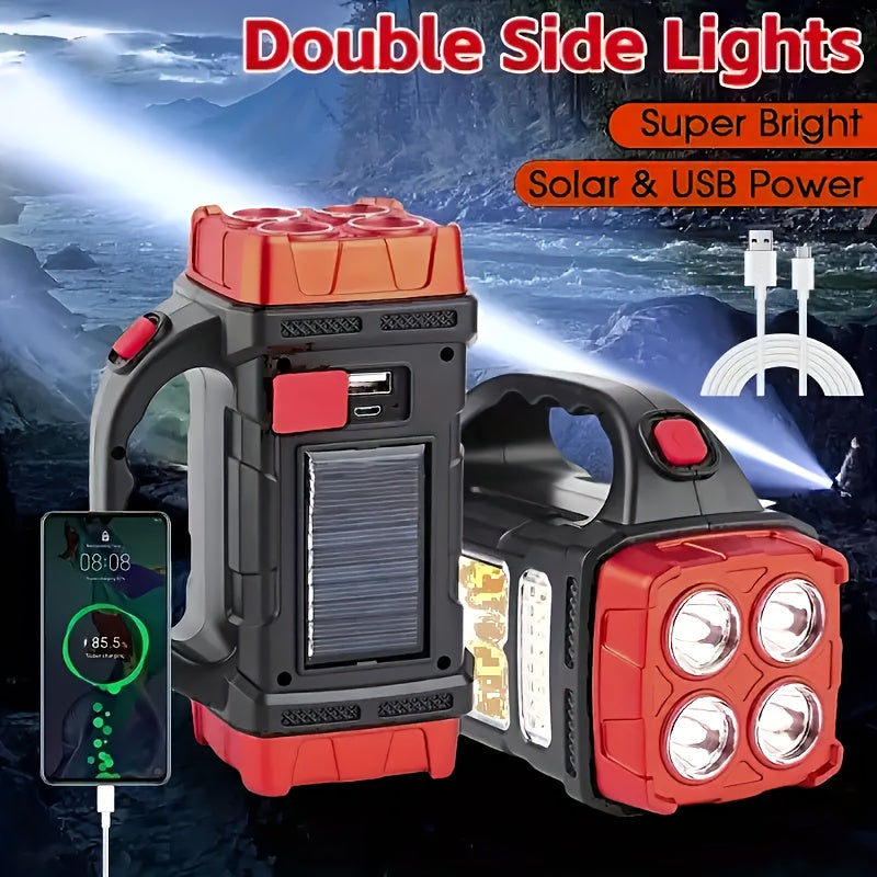 LED Solar Camping Light Rechargeable Portable Flashlight for Hiking and Outdoor Activities