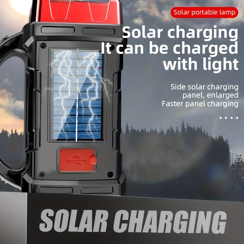 LED Solar Camping Light Rechargeable Portable Flashlight for Hiking and Outdoor Activities