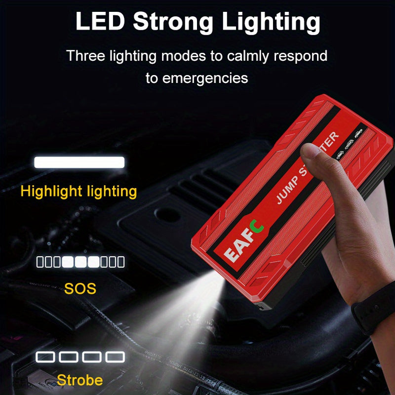 Portable Car Jump Starter for 3L Gasoline Engines with Power Bank and LED Flashlight