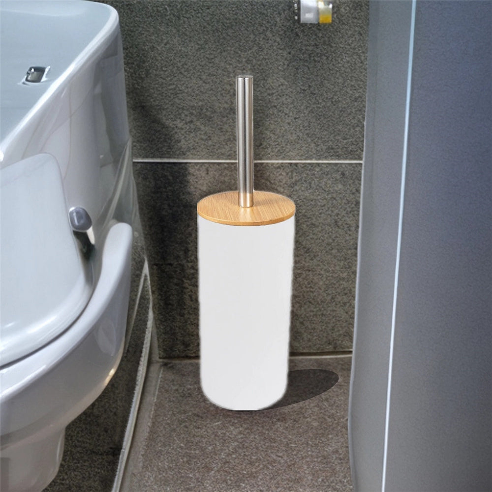 Plastic Bathroom Cleaning Brush with Bamboo Cover Long Handle Toilet Bowl Scrubber