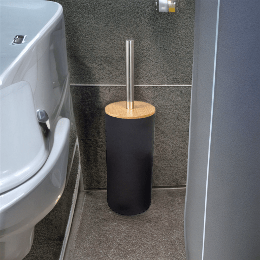 Plastic Bathroom Cleaning Brush with Bamboo Cover Long Handle Toilet Bowl Scrubber