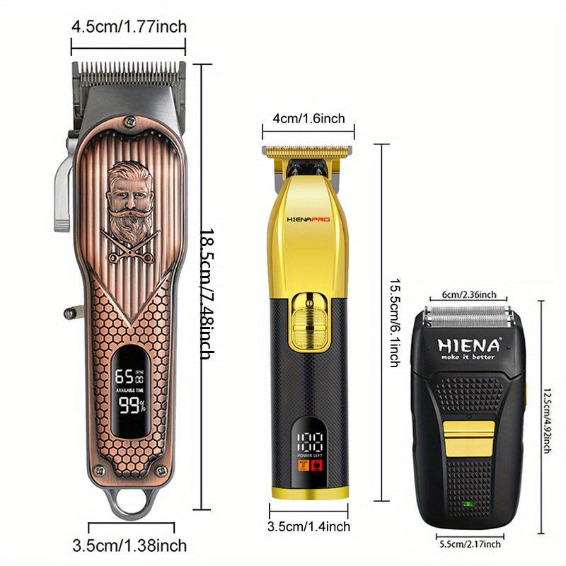 Set de cortapelos eléctrico de 3 piezas con recortadora de cabello con pantalla digital y afeitadora