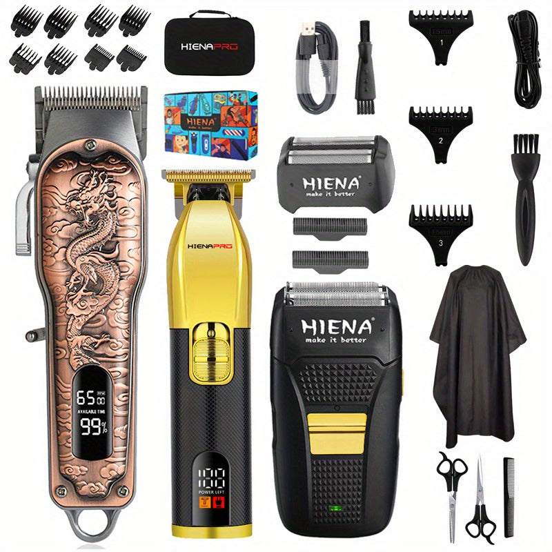 Set de cortapelos eléctrico de 3 piezas con recortadora de cabello con pantalla digital y afeitadora