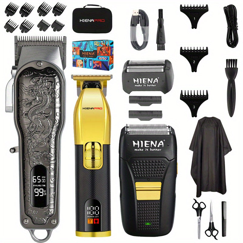3-piece Electric Clipper set with digital display hair trimmer and razor