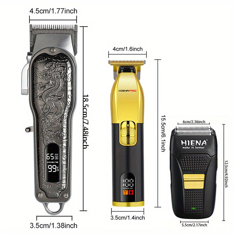 3-piece Electric Clipper set with digital display hair trimmer and razor