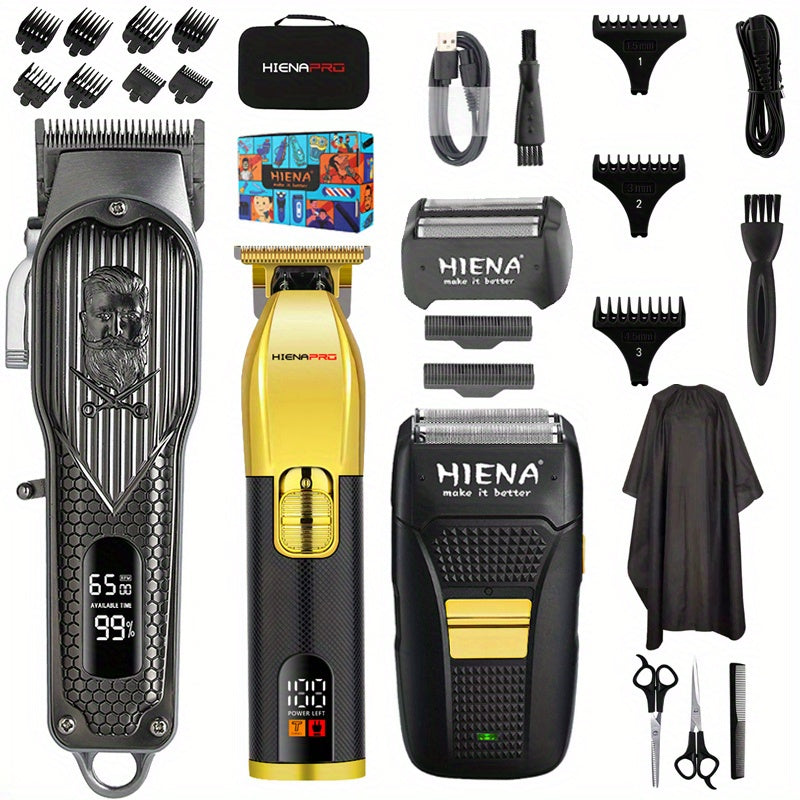 Set de cortapelos eléctrico de 3 piezas con recortadora de cabello con pantalla digital y afeitadora