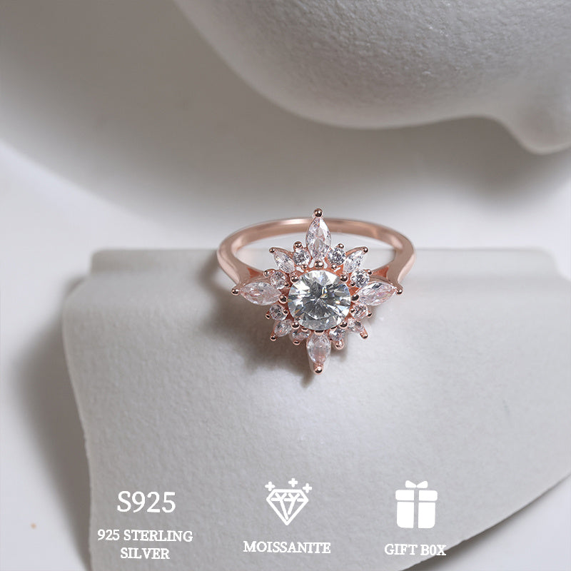 Sterling Silver Rose Gold 1ct Moissanite Star Ring Engagement Valentine Gift