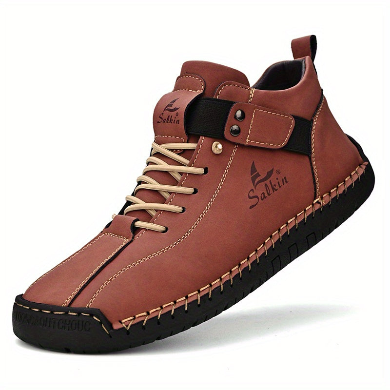 Men's Handmade Ankle Boots Leather Casual Outdoor Spring Fall Breathable Rubber Sole