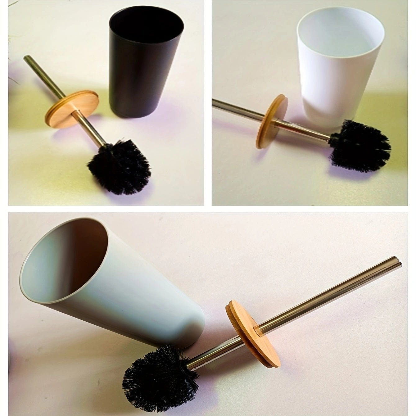 Plastic Bathroom Cleaning Brush with Bamboo Cover Long Handle Toilet Bowl Scrubber