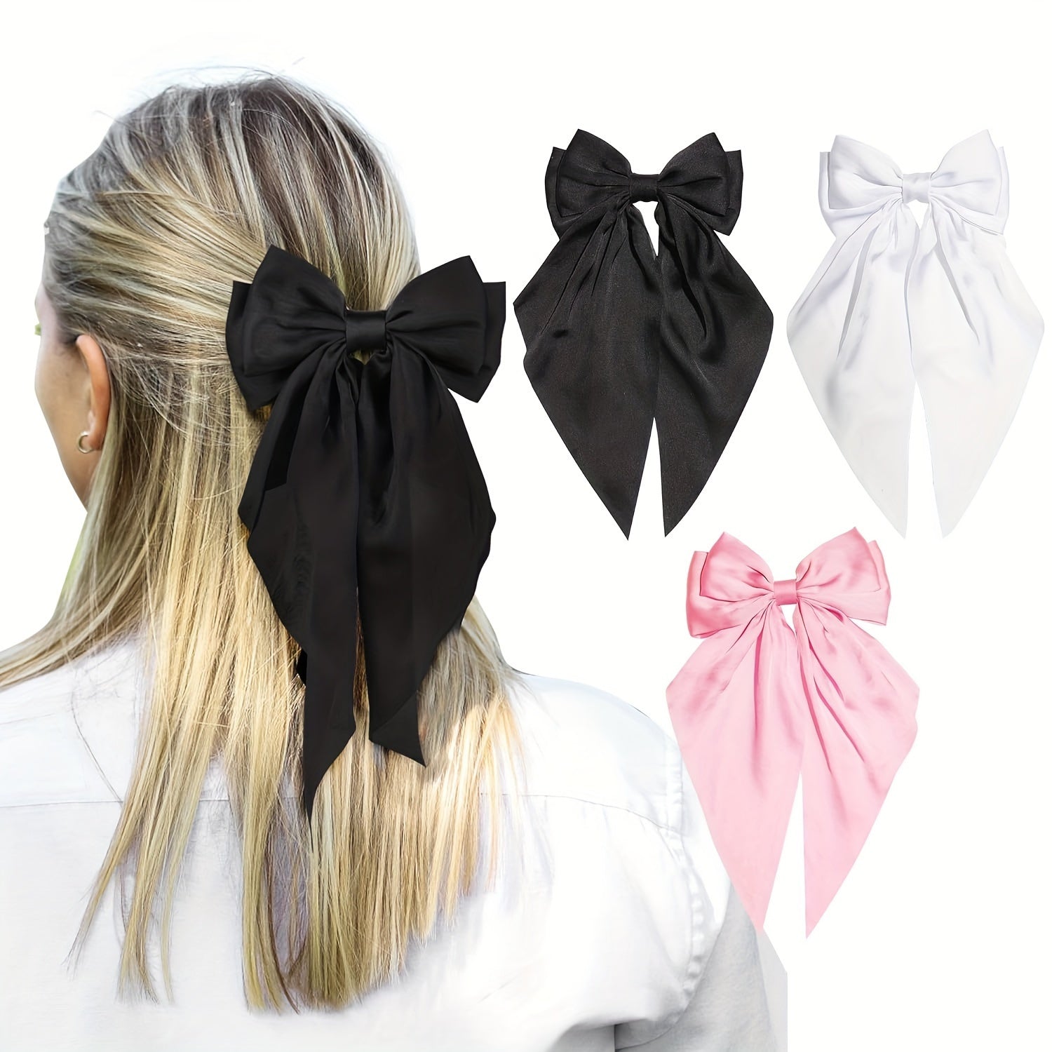 Set of 3 Elegant Silk Ribbon Hair Clips for Women Daily Use