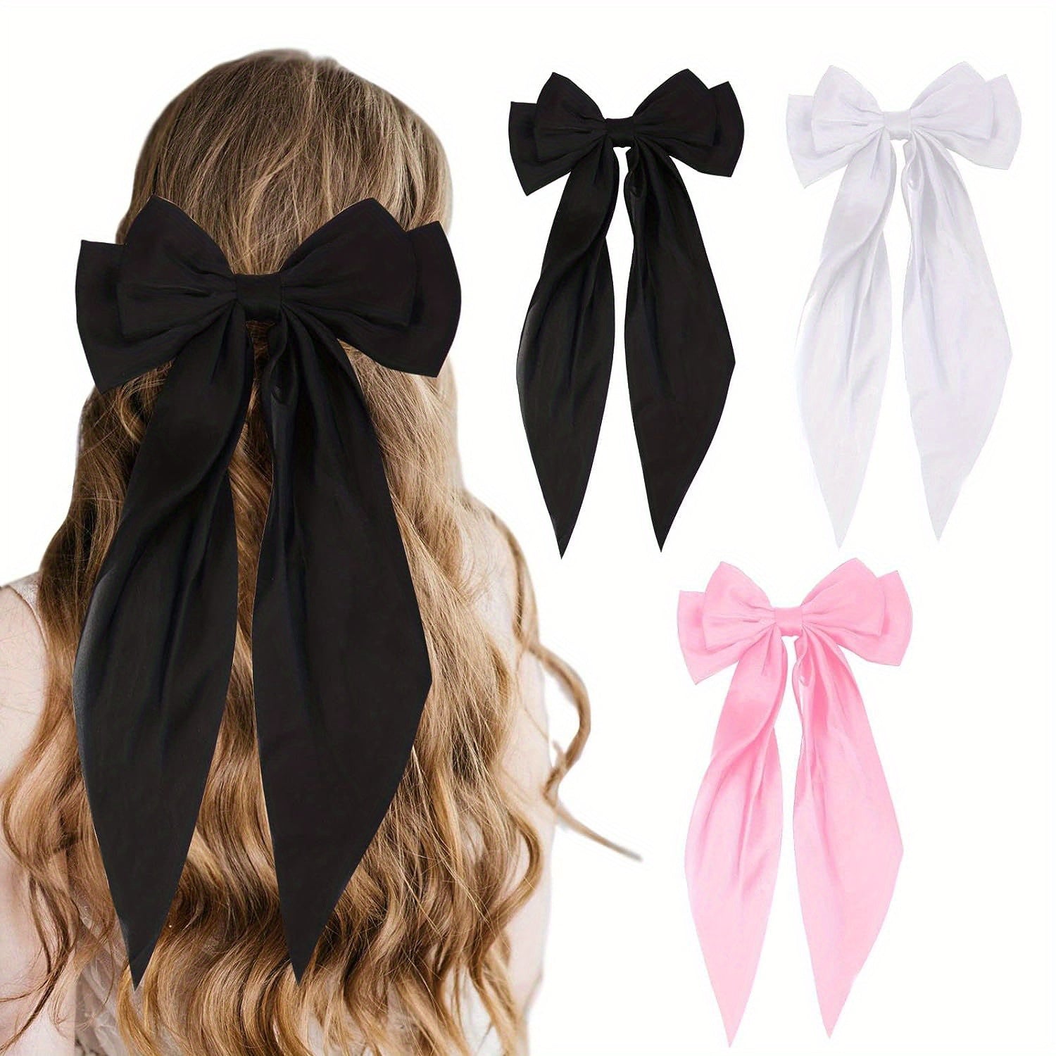 Set of 3 Elegant Silk Ribbon Hair Clips for Women Daily Use