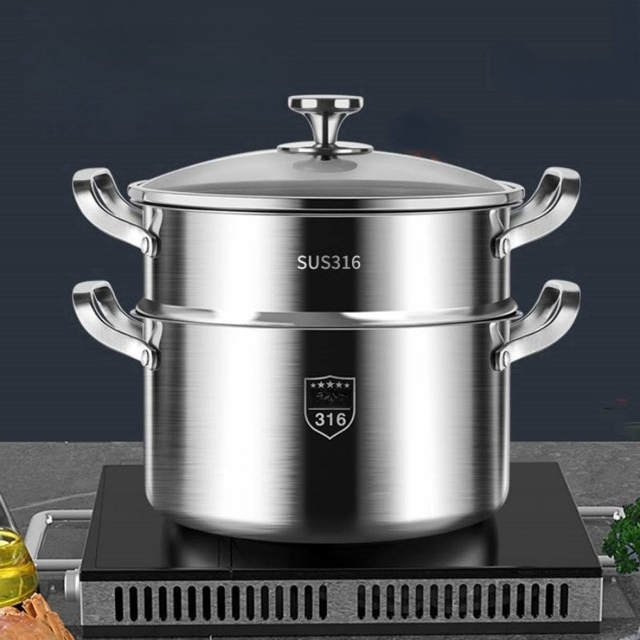 Durable Stainless Steel Soup Steamer Pot with Bamboo Steamer for Home Use