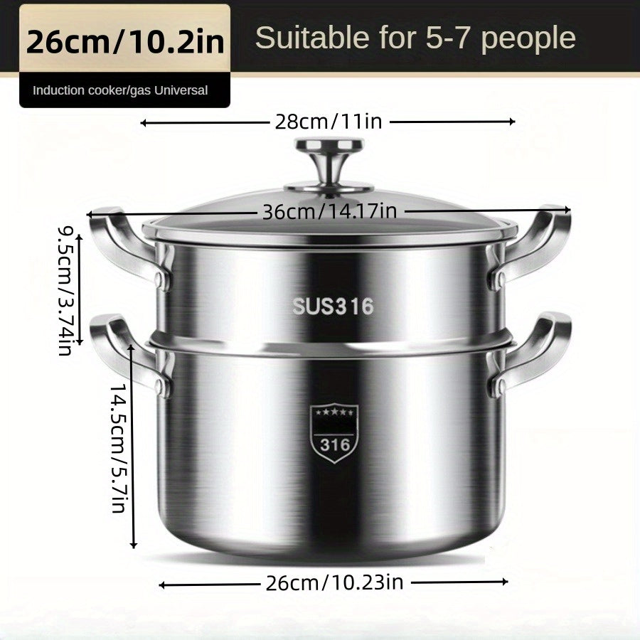 Durable Stainless Steel Soup Steamer Pot with Bamboo Steamer for Home Use