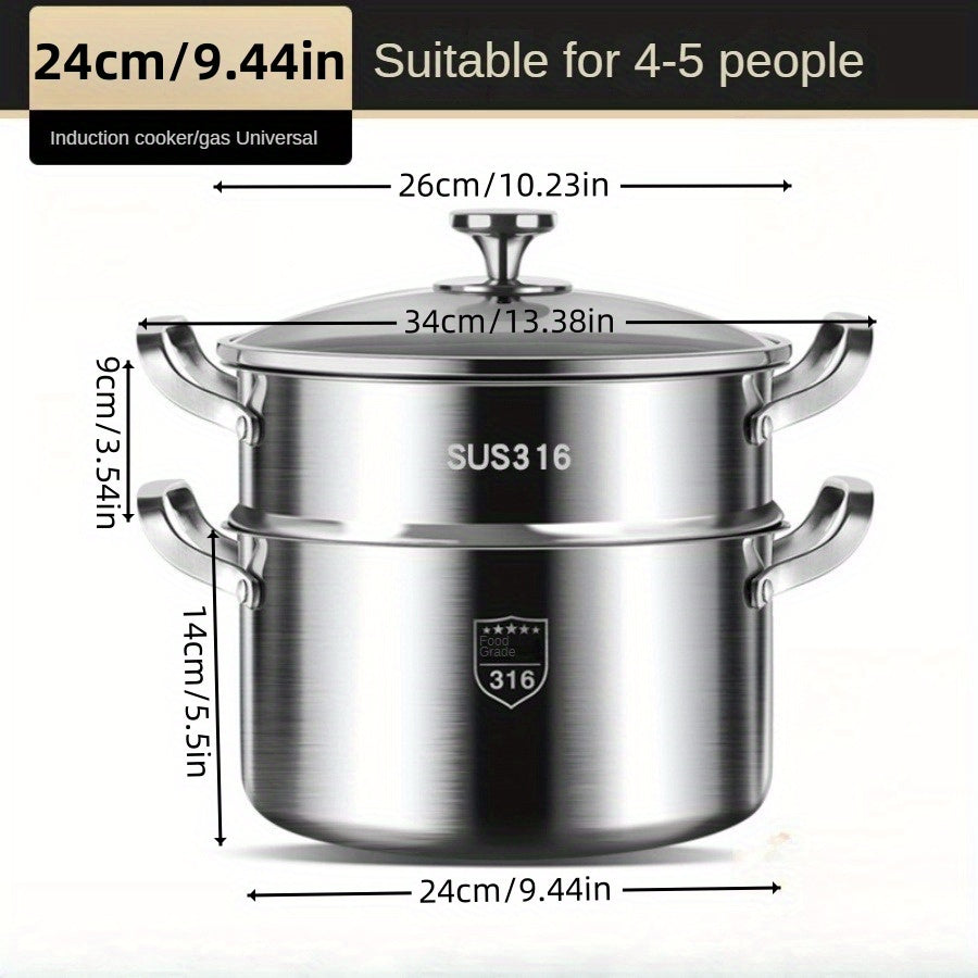 Durable Stainless Steel Soup Steamer Pot with Bamboo Steamer for Home Use