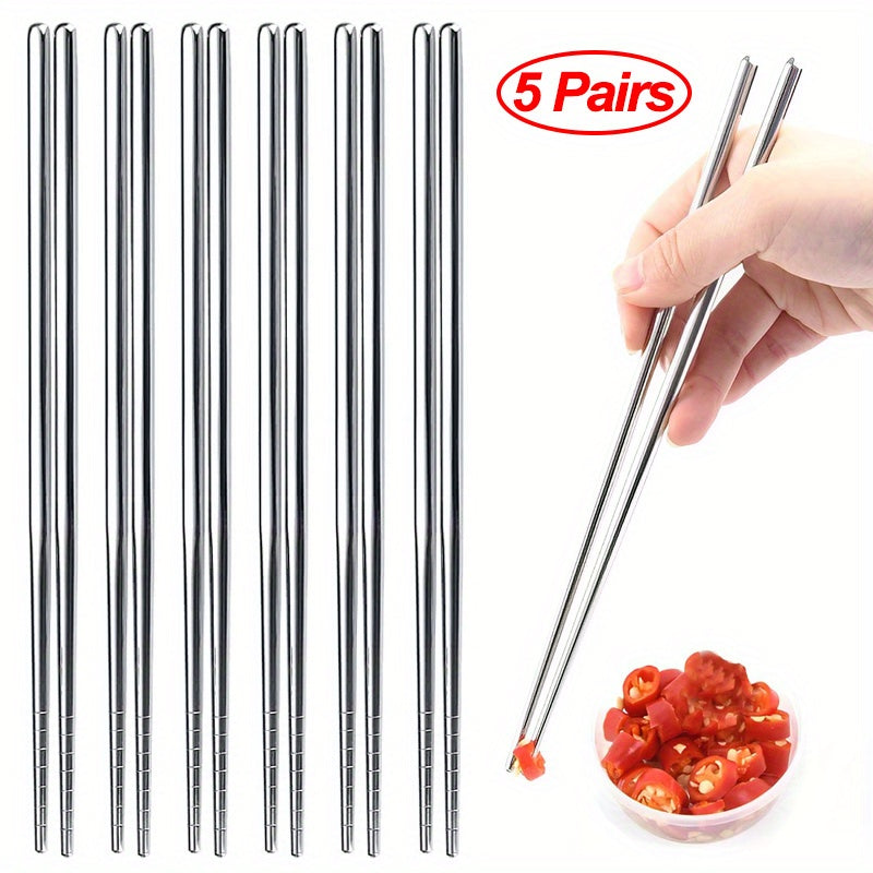 Juego de 5 palillos de acero inoxidable antideslizantes para sushi y cocina asiática