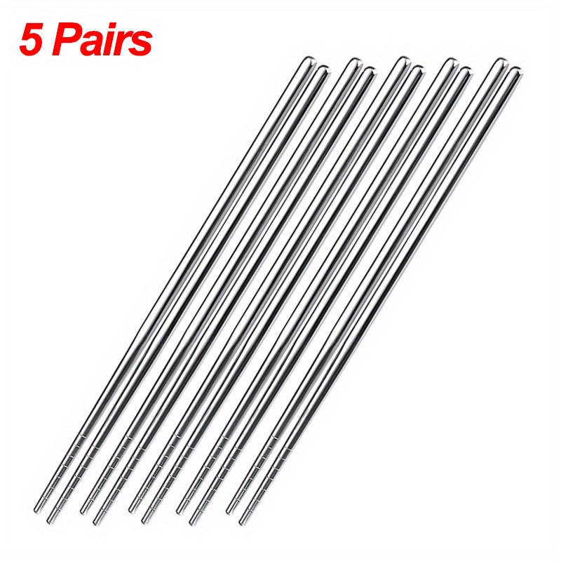 Set of 5 Stainless Steel Non-Slip Chopsticks for Sushi and Asian Cuisine