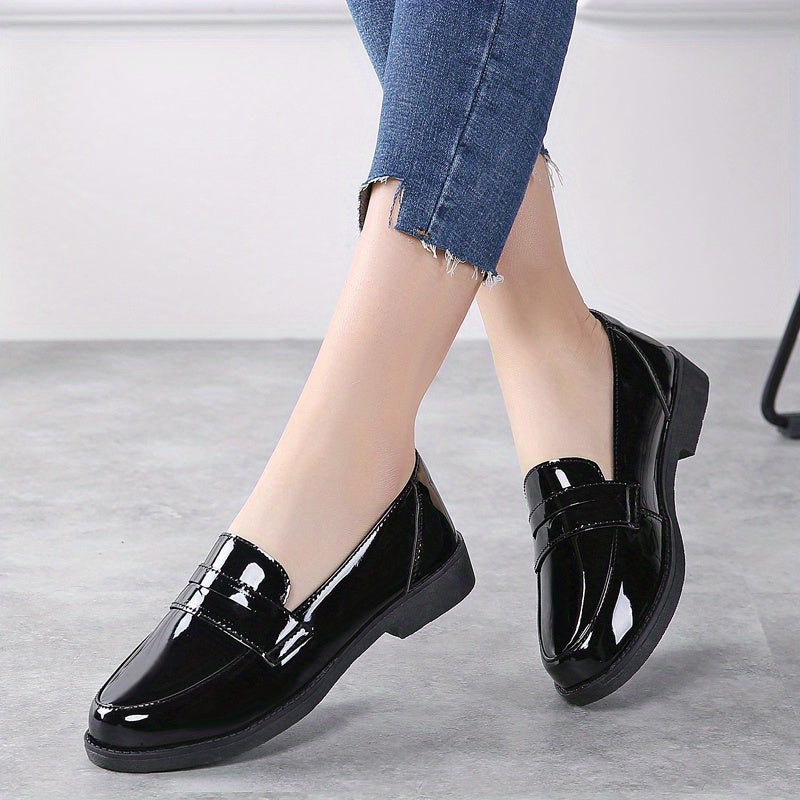 Women's Chunky Heel Loafers Solid Color Slip-On Microfiber TPR Shoes