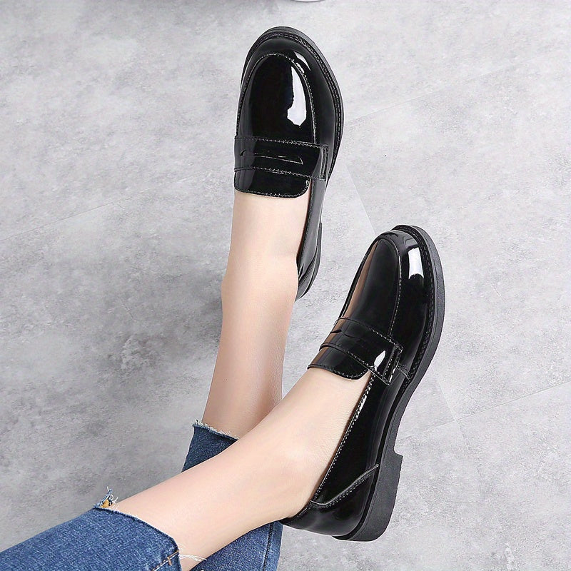 Women's Chunky Heel Loafers Solid Color Slip-On Microfiber TPR Shoes