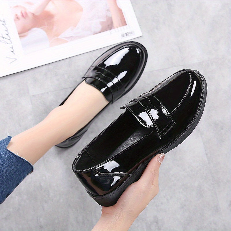 Women's Chunky Heel Loafers Solid Color Slip-On Microfiber TPR Shoes