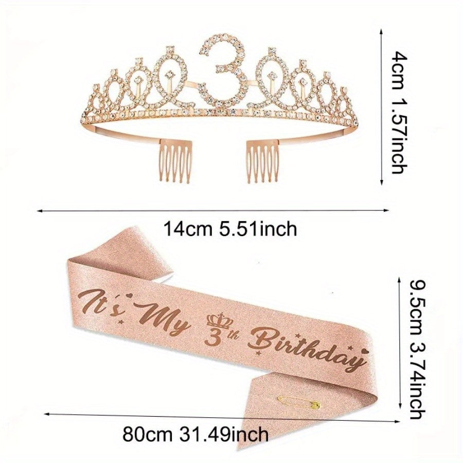 Rose Gold Birthday Celebration Kit Includes Tiara Sash Favors Photo Props Party Decorations